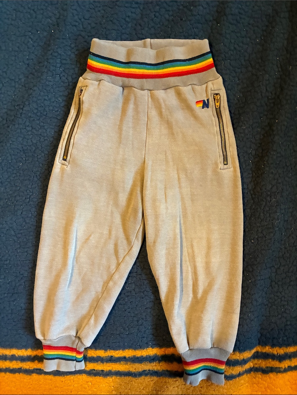 Aviator Nation Grey Kids Sweatpants joggers with Rainbow Waistband